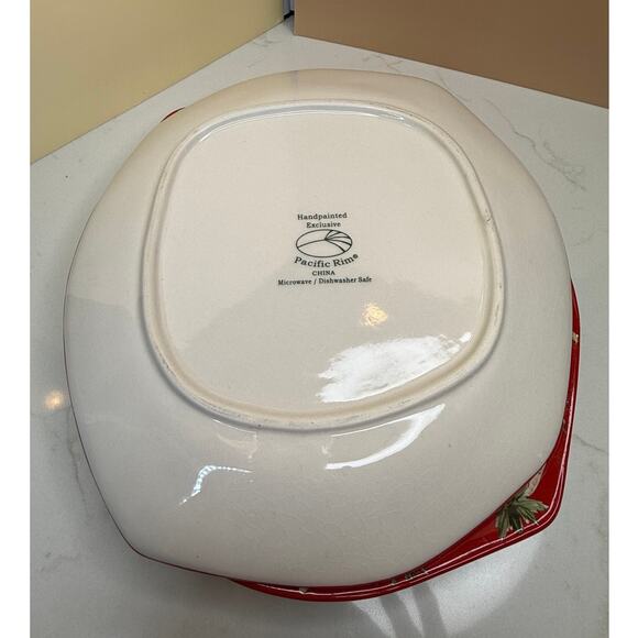 Pacific Rim Hand Painted Octagon Tropical Palm Trees China RED - Picture 3 of 5